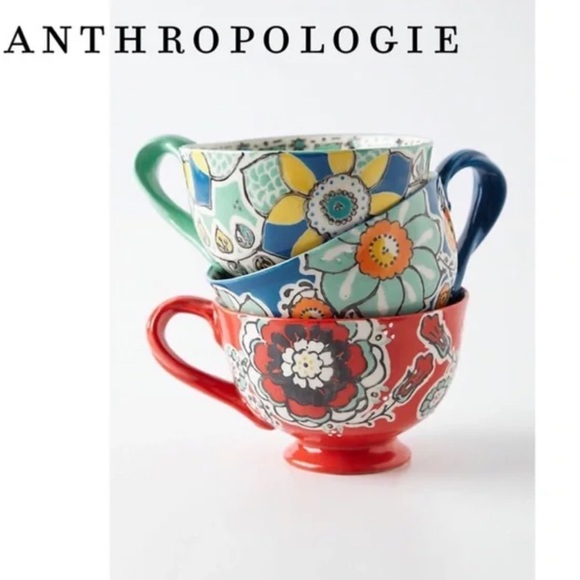 Anthropologie Elka Ayaka Braided Twist Handle Stoneware Coffee Mug Turquoise - Picture 2 of 8